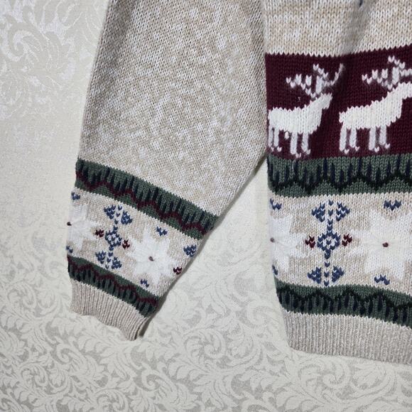VTG Nutcracker Cardigan Sweater sz L Beige Multi Cabincore Cottagecore Holiday - Picture 4 of 14